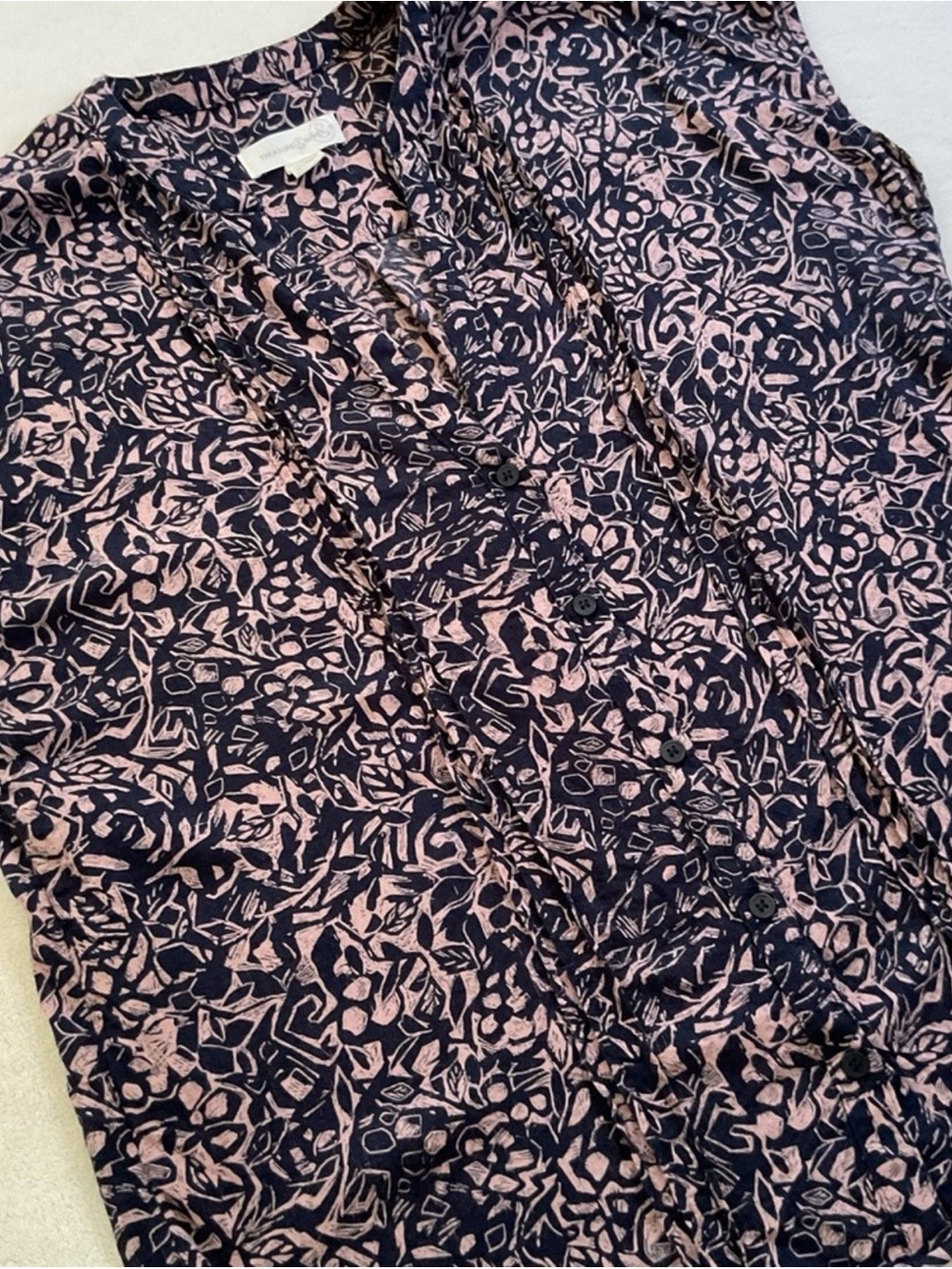 Treasure & Bond Floral Print Rayon Blouse Navy Blush Small - Picture 4 of 14